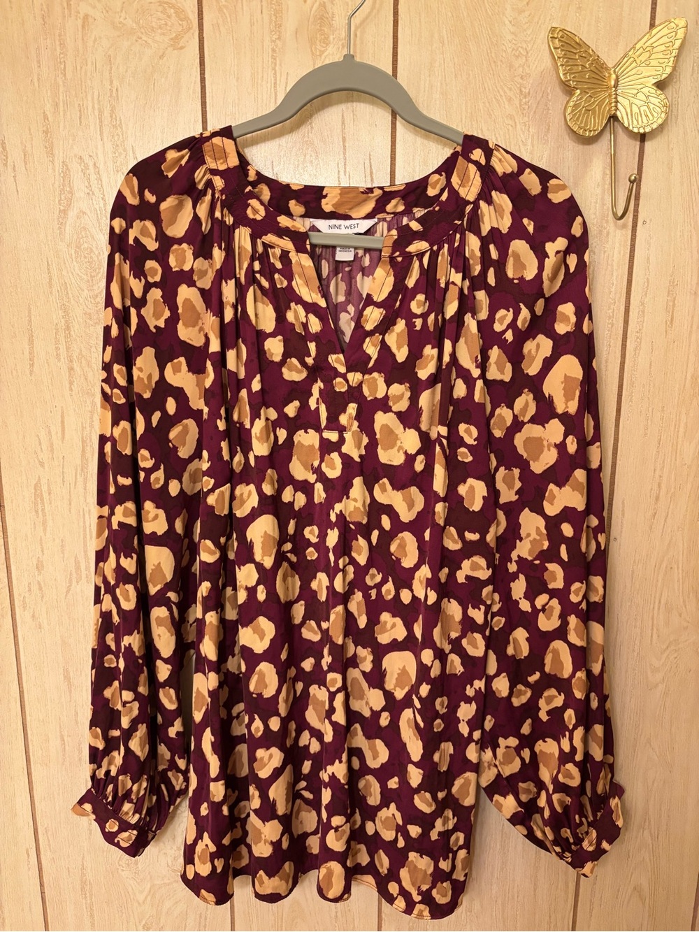 Nine West Burgundy and Mustard Animal-Print Tunic